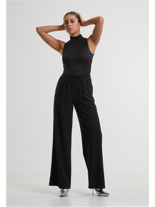 Ladies Glitter High Neck Bodysuit Black