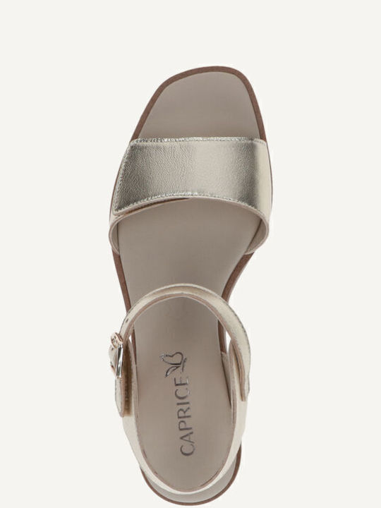 Leather Women's Flat Sandals in Gold Color