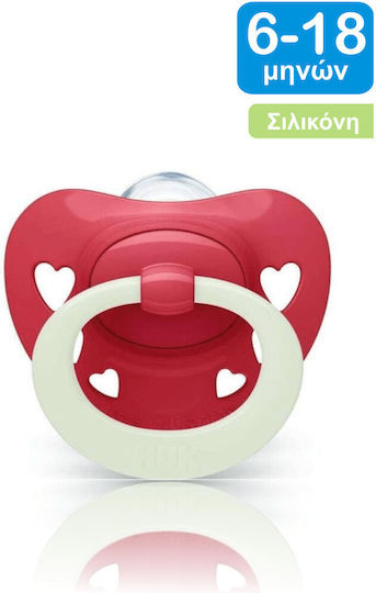 Nuk Signature Orthodontic Pacifier Silicone Night with Case Hearts - Red - White for 6-18 months