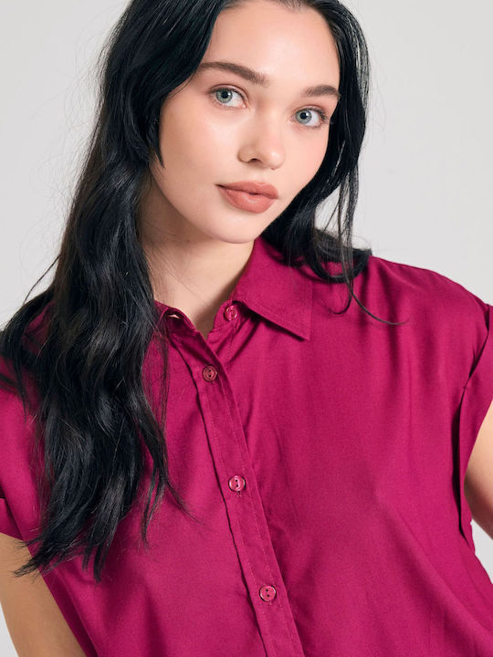 Women's Monochrome Short Sleeve Shirt Fuchsia