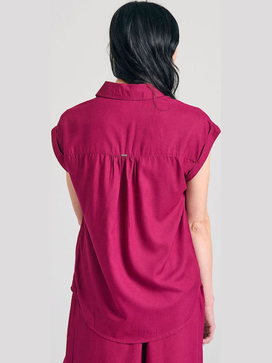 Women's Monochrome Short Sleeve Shirt Fuchsia