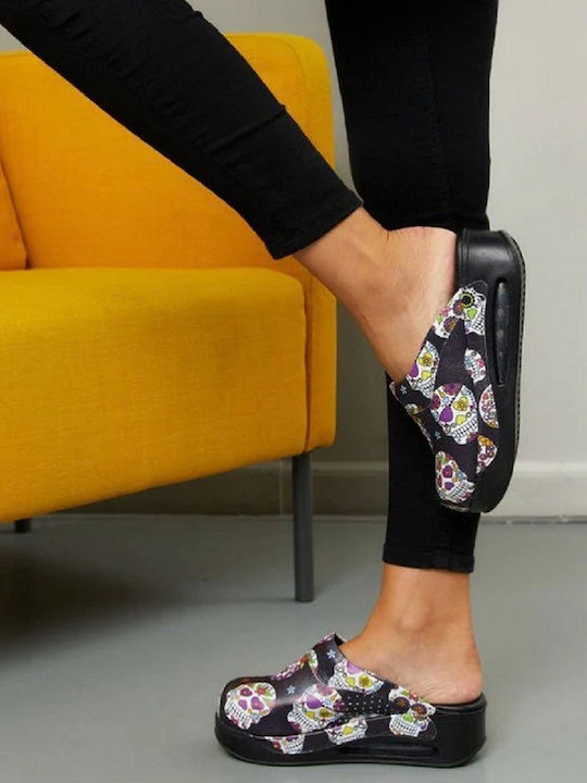 TerlikSabo Air Max Γυναικεία Δερμάτινα Ανατομικά Σαμπό Skull Flower