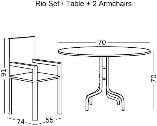 Dining Set for Small Outdoor Spaces Rio 3 Pieces Anthracite E270,51S