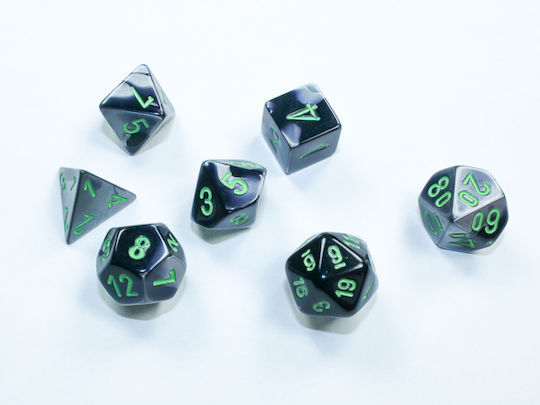 Chessex Gemini Mini-Polyhedral Dice Set Black-Grey/Green 7pcs 20645