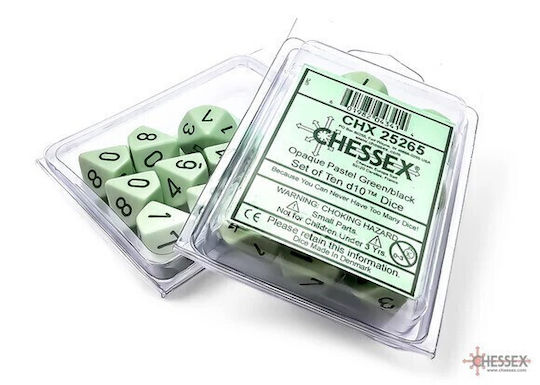 Chessex Opaque Set Ten D10s Pastel Green Black