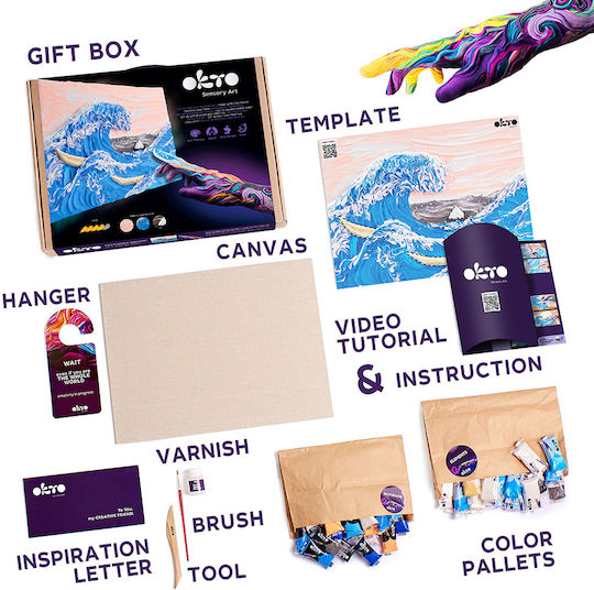 Okto DIY Creative 3D Painting Set with Clay Katsushika Hokusai The Great Wave Off Kanagawa (Ages 12-99) 10004