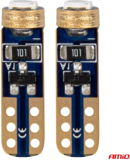 AMiO Λάμπες Αυτοκινήτου W1.2W / T5 LED Μπλε 12V 0.5W 2τμχ