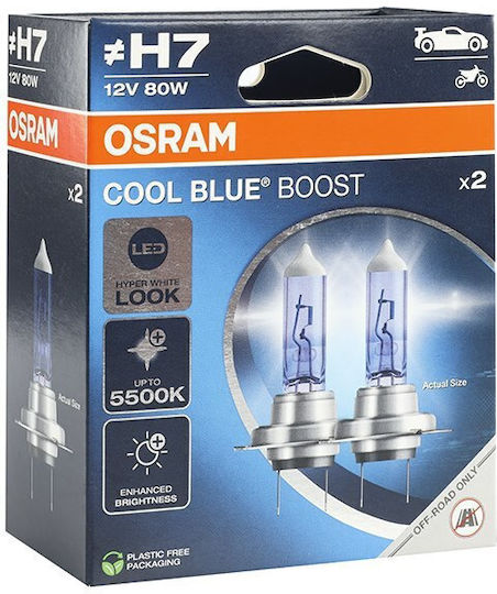 Osram H7 12V 80W PX26d Cool Blue Boost Blau 5000K 2 Stück 5500K Halogen-Scheinwerferlampe