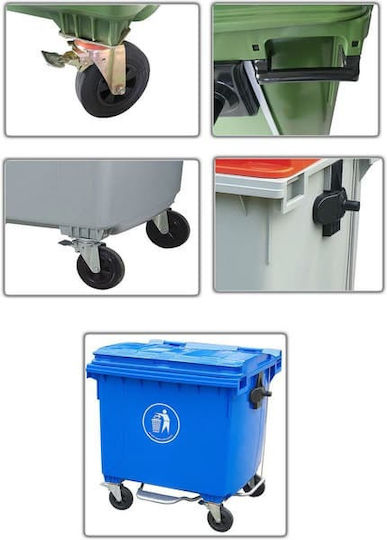 Ram Plastic Coș de gunoi Deșeuri Coșuri de gunoi cu roți cu Pedală 660lt Verdeț