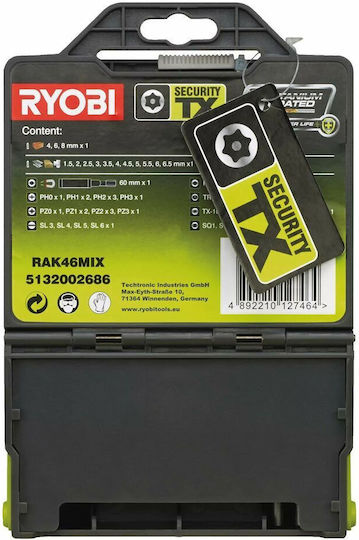 Ryobi Set of 46 Drills HSS with Cylindrical Shank for Metal και Masonry
