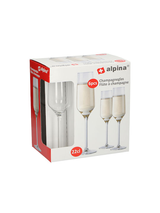 Alpina Appliances Set Gläser Champagner aus Glas Mit Stiel 220ml 6Stück