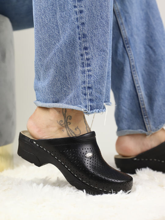 Comfort Way Shoes Women's Leather Anatomic Clogs Black