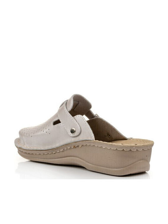 Boxer Damentliche Leder Holzschuhe Silber