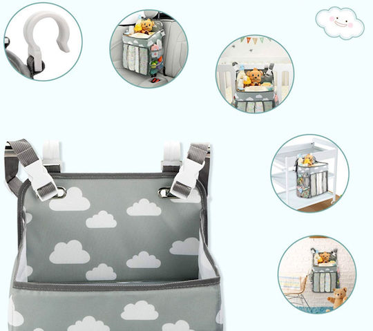 Crib Organizer Tecos Diapers Accessories Other Essentials Baby Care 43x28x20cm Hangable on Crib Gray