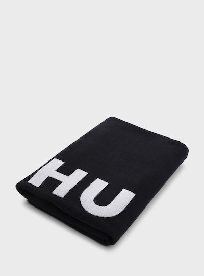 Hugo Stacked Logo Βαμβακερή Μαύρη 180x90εκ.