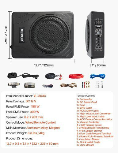 Vevor Subwoofer Αυτοκινήτου 8" 300W RMS