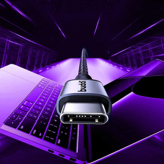 Buddi Magnetisch / Geflochten USB 2.0 Kabel USB-C männlich - USB-C 60W Schwarz 1m