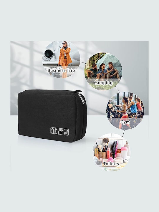 Travel Cosmetic Bag Tecos 3 Compartments Dimensions 24*13*7.5 Centimeters Hook Black