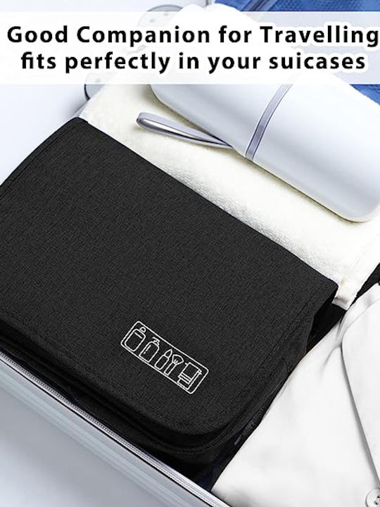 Travel Cosmetic Bag Tecos 3 Compartments Dimensions 24*13*7.5 Centimeters Hook Black