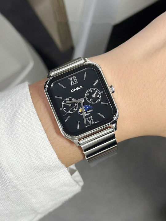Casio Herrenuhren 34mm Chronograph Batterie mit Schwarz Rostfreier Stahl Armband