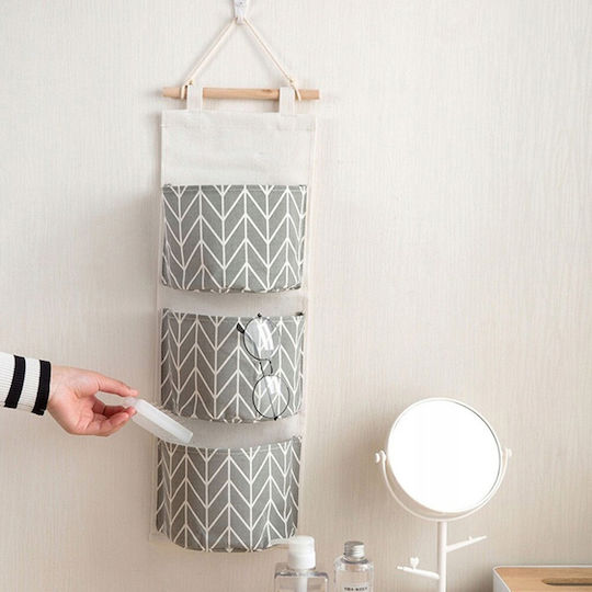 Hanging Bathroom Organizer 3 Fabric Shelves Gray Color