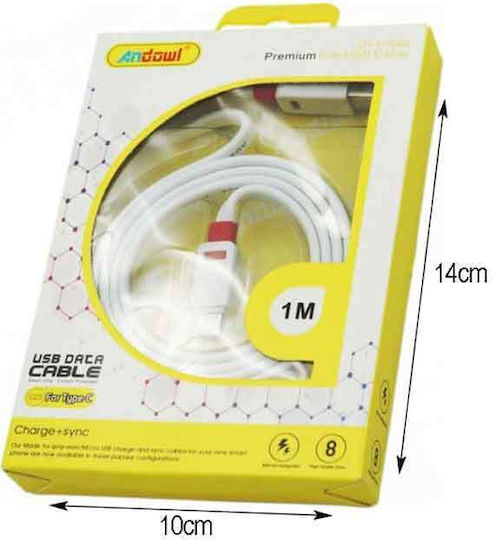 Andowl Qyc068b USB 2.0 Cable USB-C male - USB-A Λευκό 1m QY-C068B
