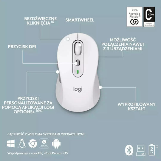 Logitech Signature Slim Combo MK950 Ασύρματο Bluetooth Σετ Πληκτρολόγιο & Ποντίκι Αγγλικό US Λευκό
