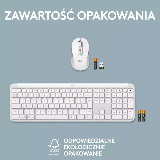Logitech Signature Slim Combo MK950 Ασύρματο Bluetooth Σετ Πληκτρολόγιο & Ποντίκι Αγγλικό US Λευκό