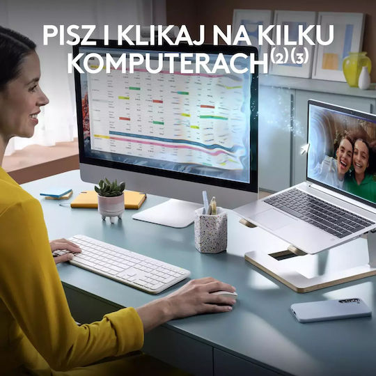 Logitech Signature Slim Combo MK950 Ασύρματο Bluetooth Σετ Πληκτρολόγιο & Ποντίκι Αγγλικό US Λευκό