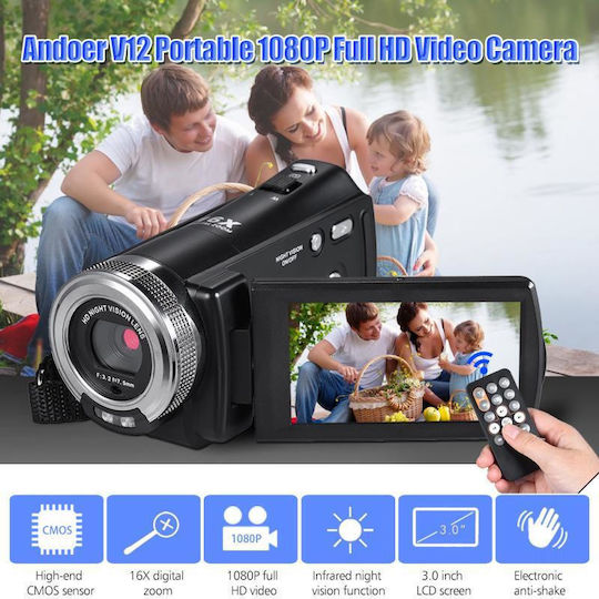 Andowl Видеокамера QDV16X Сензор CMOS Запис на Карта с памет с Екран 3" с USB 2.0