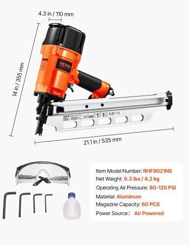 Vevor QDKJDQ2150906QY53V0 Καρφωτικό Αέρος για Καρφίτσες & Πρόκες