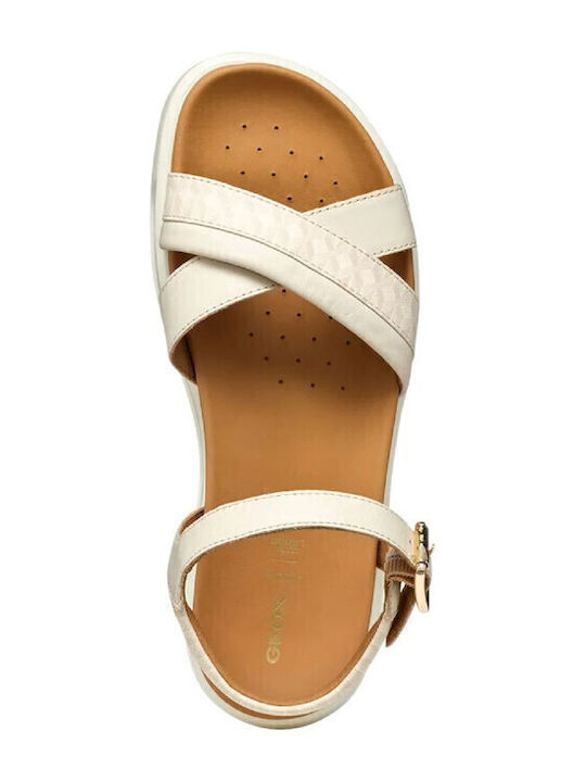 Xand 2.1s Leather Women's Flat Sandals with Strap in Beige Color