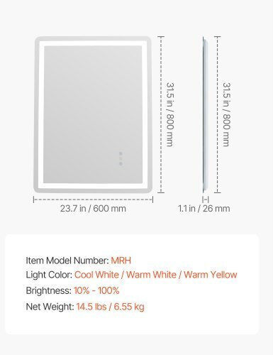Vevor DDJXJ6080CM3OZOQJV2 Καθρέπτης Led από Πλαστικό 60x80cm Λευκός Vevor DDJXJ6080CM3OZOQJV2 Καθρέπτης Led από Πλαστικό 60x80cm Λευκός