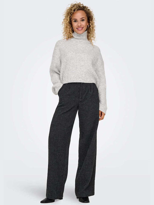 Only Women's High-waisted Fabric Trousers in Wide Line Dark Grey Mel Grey