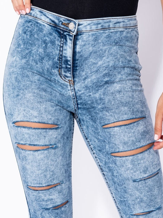 Blugi de damă cu tăieturi cu croială skinny Blue