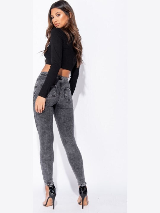 High Waist Women's Jean Trousers with Rips in Skinny Fit Black