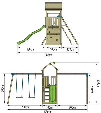 Голяма Детска Площадка Skywood 5 в 1 С Люлки Двойно Катерене М530см