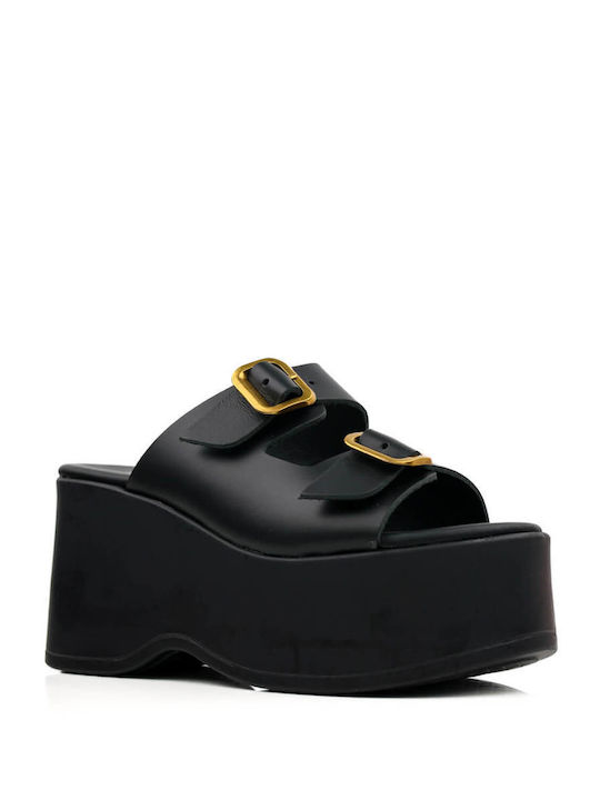 Black Leather Platforms Double Buckles