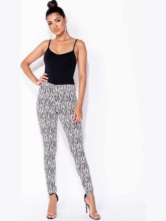 Ψηλόμεσο Denim Skinny Εφέ Animal Print