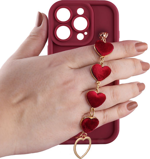Volte-Tel Hearts Strap Back Cover Silicone with Strap Burgundy (iPhone 16 Pro Max)