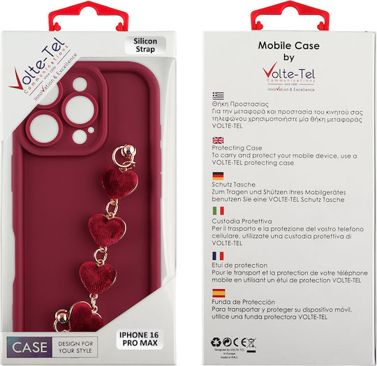 Volte-Tel Hearts Strap Back Cover Silicone with Strap Burgundy (iPhone 16 Pro Max)