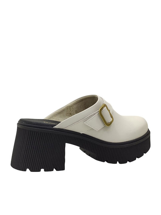 Leder Mules mit Chunky Niedrig Absatz in Beige Farbe