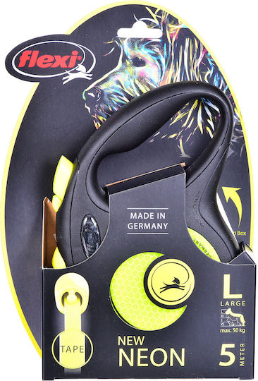 Lesă Flexi New Classic L Bandă 5m Până la 50kg Galben Neon