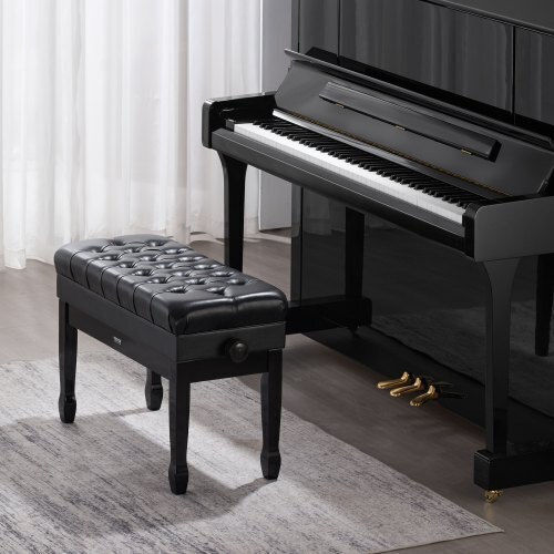 Vevor Adjustable Piano Bench Storage Space Padded Seat Wooden Library Stool
