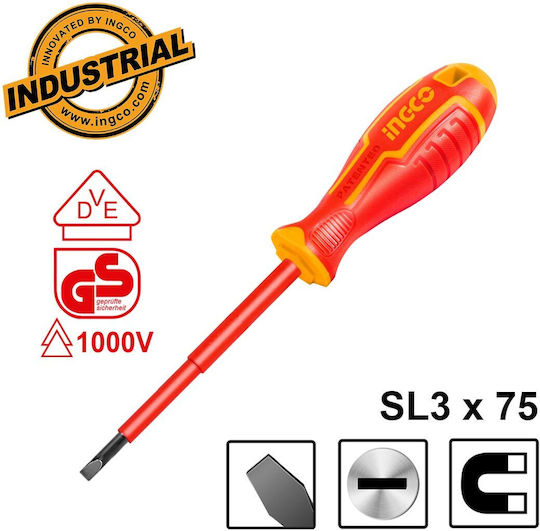 Ingco Magnetic Electrician VDE 1000V Screwdriver Straight with Length 75mm