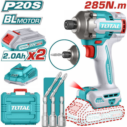 Total Παλμικό Κατσαβίδι Μπαταρίας Brushless 20V 2x2Ah