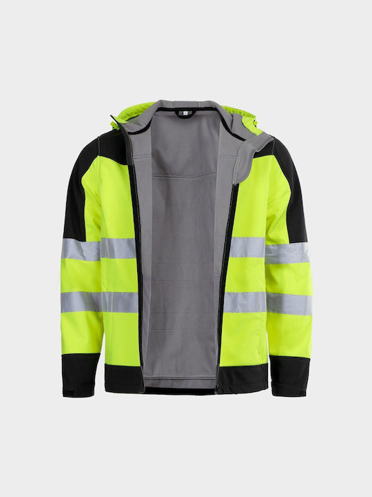 Stenso Nobel Work Fleece Jacket Reflective Softshell with Hood Yellow