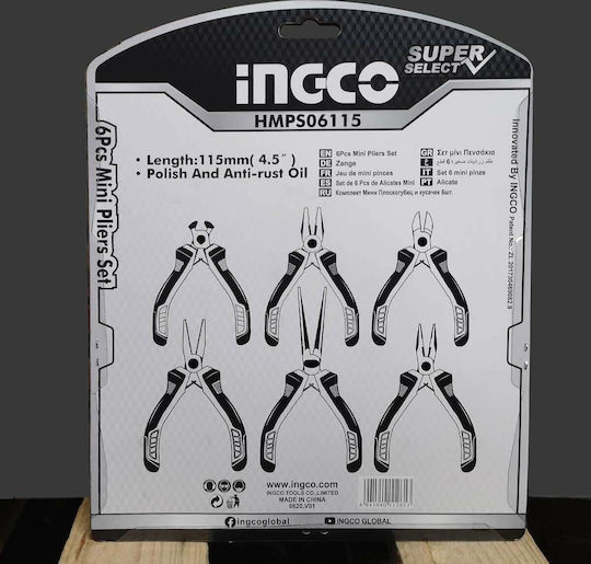 Ingco Σετ Πένσες Ίσιες Mini Μήκους 115mm 6τμχ