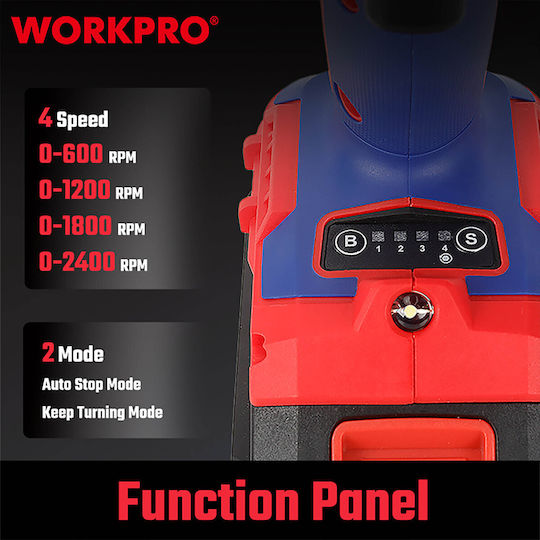 WorkPro WP390102 Παλμικό Κατσαβίδι Μπαταρίας Brushless 20V 2x2Ah