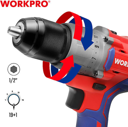 WorkPro WP390002 Двигател За Бормашина На Батерия Безчетков 20V 2x2Ah